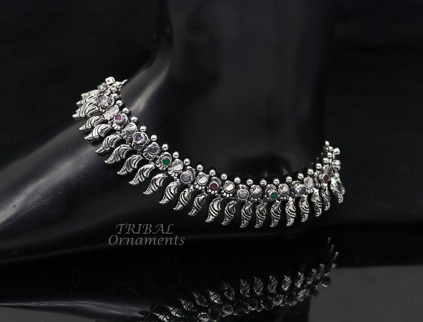 10.5" Inches long handmade 925 sterling silver fabulous color stone customized anklet bracelet, amazing anklets belly dance jewelry ank522 - TRIBAL ORNAMENTS