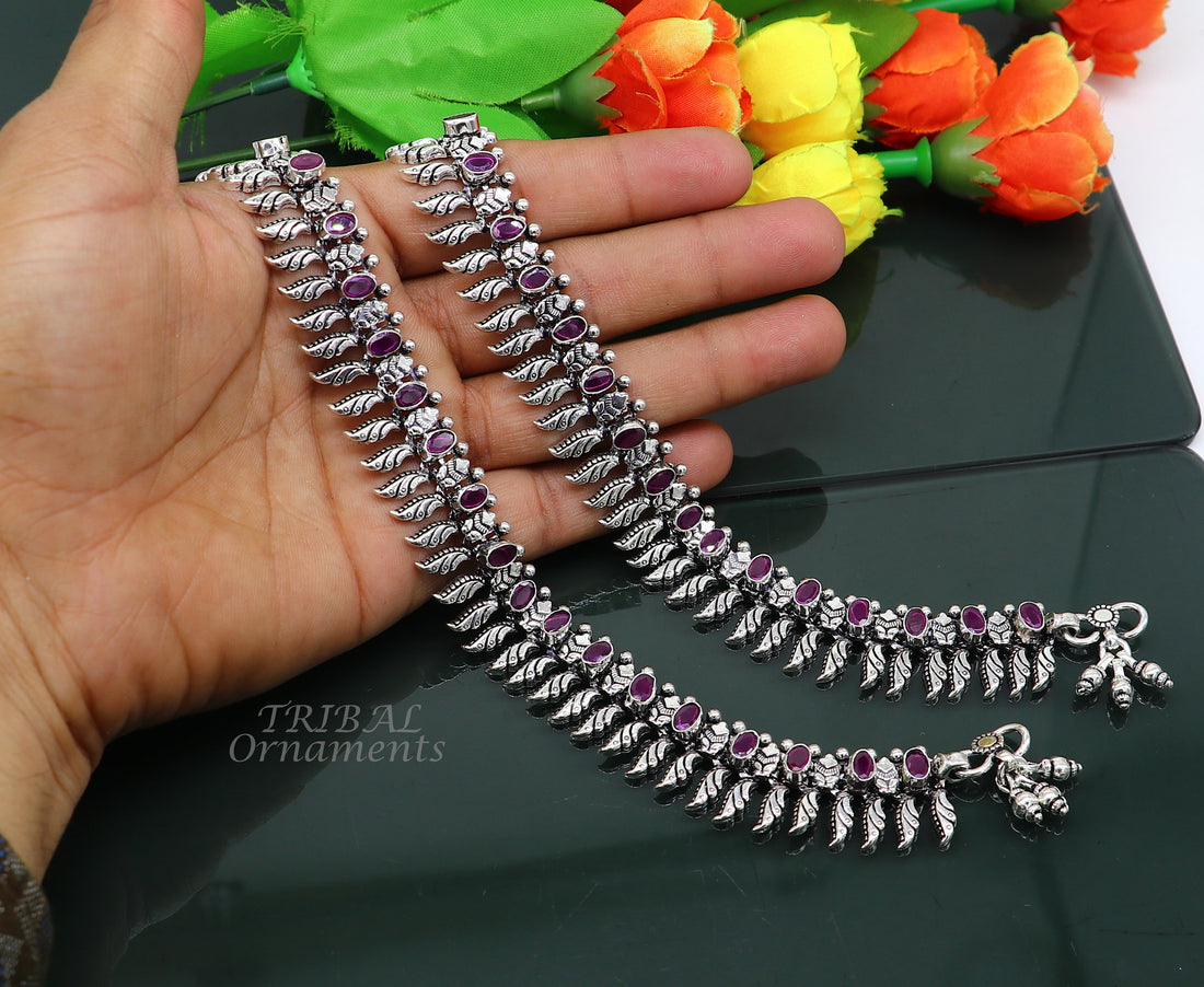 10.5" Inches long handmade 925 sterling silver fabulous color stone customized anklet bracelet, amazing anklets belly dance jewelry ank524 - TRIBAL ORNAMENTS