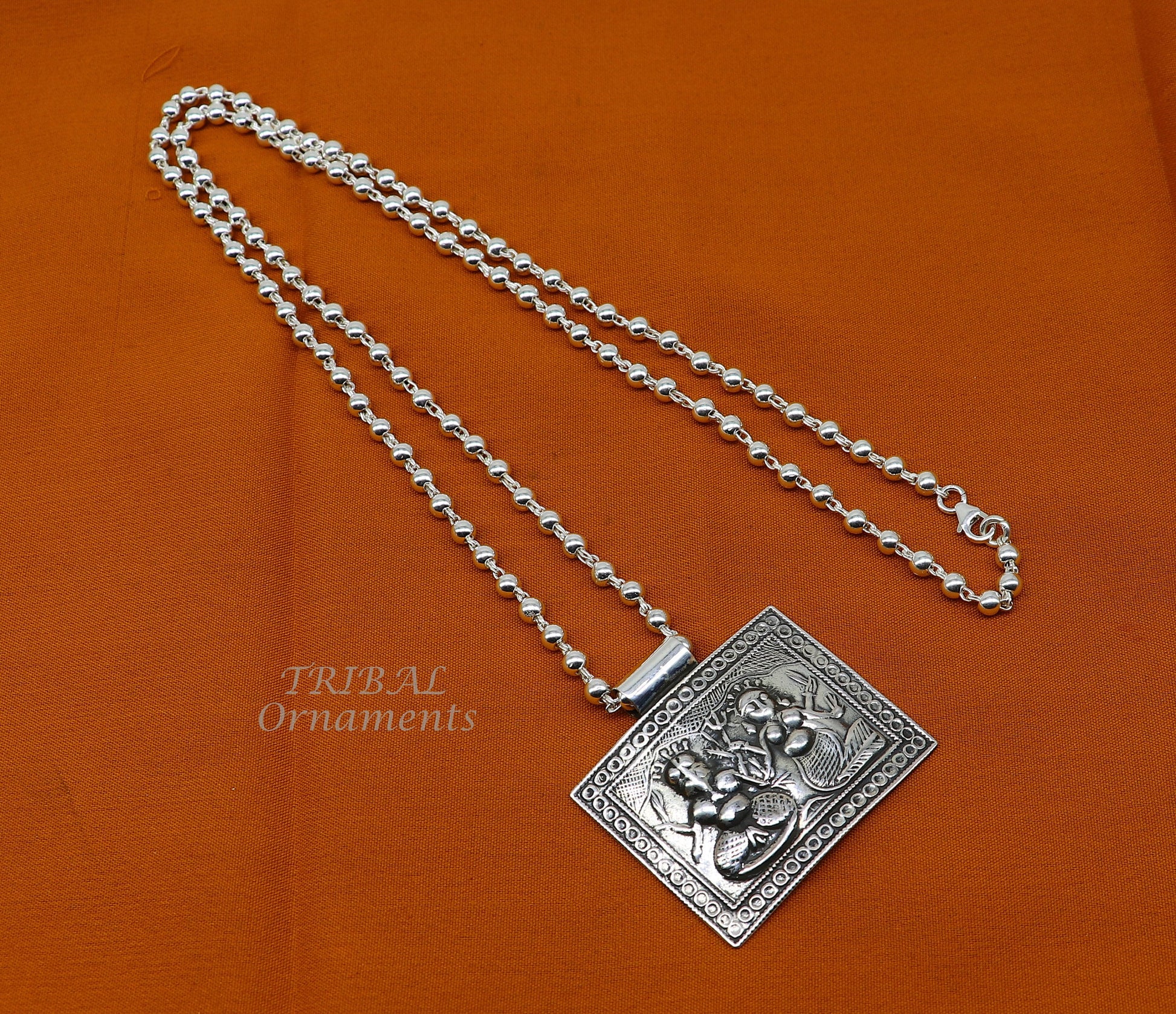 925 sterling silver handmade unique pendant stylish beaded long necklace, wedding brides charm necklace tribal ethnic jewelry SET526 - TRIBAL ORNAMENTS