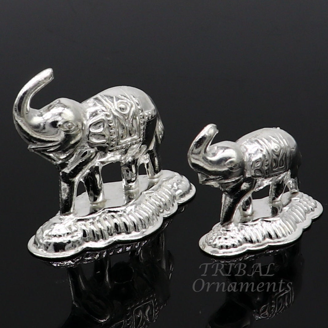 925 Sterling silver handmade upper trunk Elephant statue, puja article figurine, home décor Diwali puja gift su986 - TRIBAL ORNAMENTS