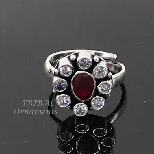 925 sterling silver handmade cubic zirconia and red stone ring adjustable for all sizes best girl's gifting fashionable stylish ring sr359 - TRIBAL ORNAMENTS