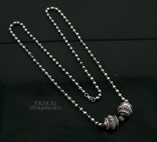 925 sterling silver 4mm beads ball chain necklace with gorgeous antique design ball pendant customized tribal classical jewelry set531 - TRIBAL ORNAMENTS