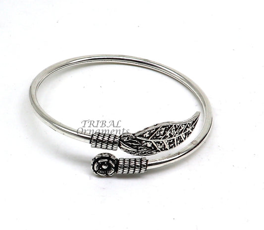 Flower and tree leaf style 925 sterling silver exclusive design handmade bangle bracelet kada for girl's women's silver jewelry nsk635 - TRIBAL ORNAMENTS