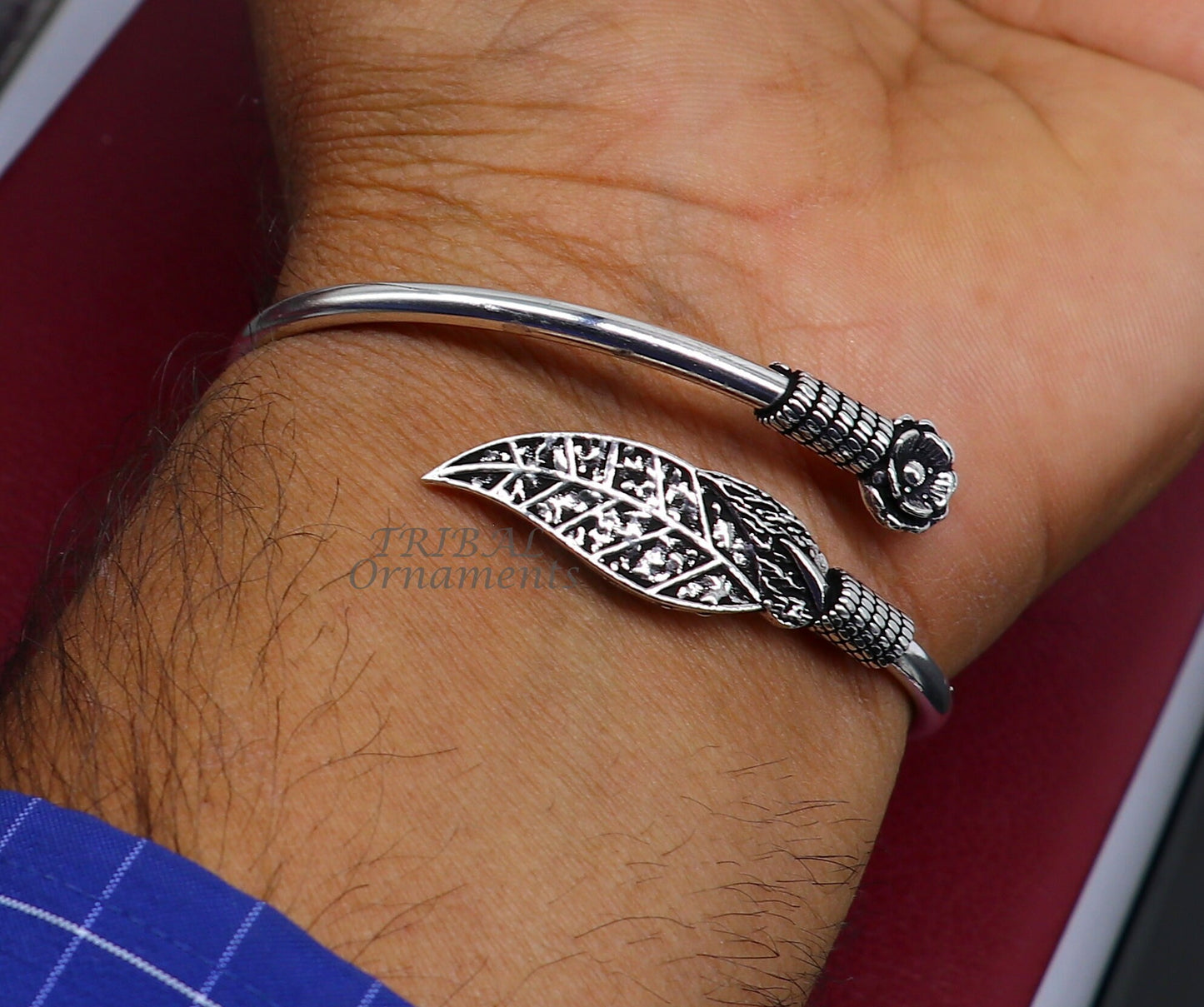 Flower and tree leaf style 925 sterling silver exclusive design handmade bangle bracelet kada for girl's women's silver jewelry nsk635 - TRIBAL ORNAMENTS