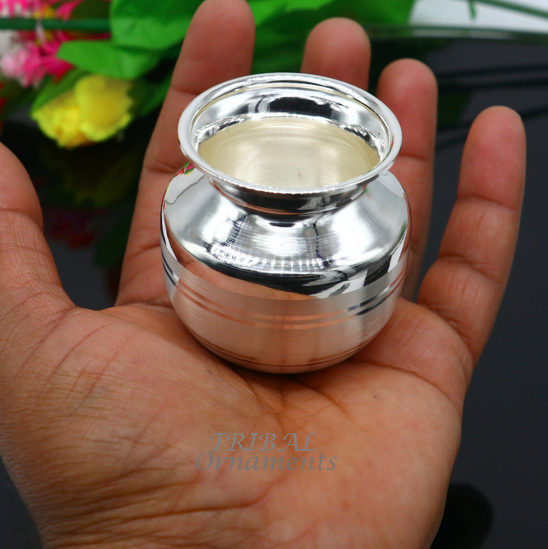 Pure 925 sterling silver handmade plain small Kalash or pot, unique special silver puja article, water or milk kalash pot india su987 - TRIBAL ORNAMENTS