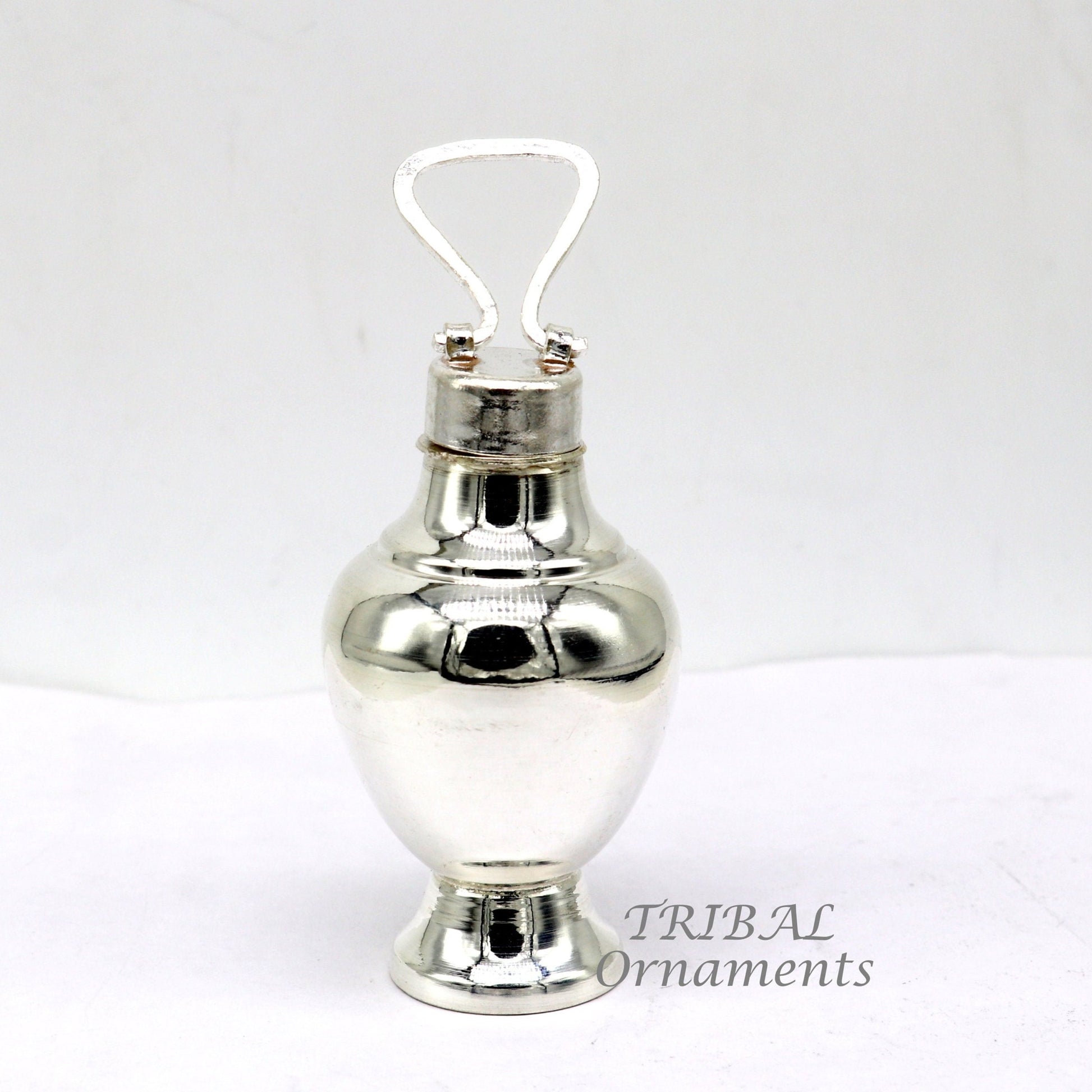 925 sterling silver handmade plain design Gangjali, Silver Gangajal Patra, best silver water pot kalash puja utensils Diwali special su991 - TRIBAL ORNAMENTS