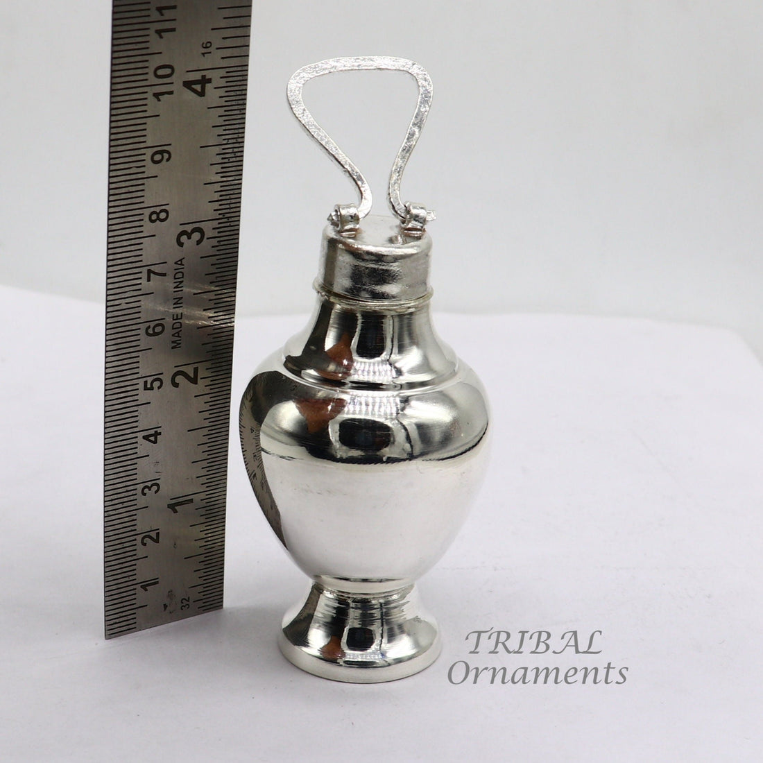 925 sterling silver handmade plain design Gangjali, Silver Gangajal Patra, best silver water pot kalash puja utensils Diwali special su991 - TRIBAL ORNAMENTS