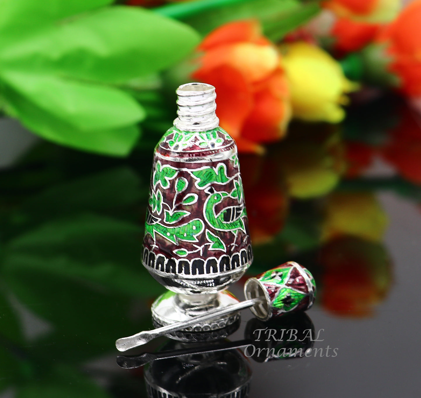 925 Sterling silver handmade fabulous meenakari trinket box, container box, casket box, sindoor box, enamel work customized  box stb721 - TRIBAL ORNAMENTS