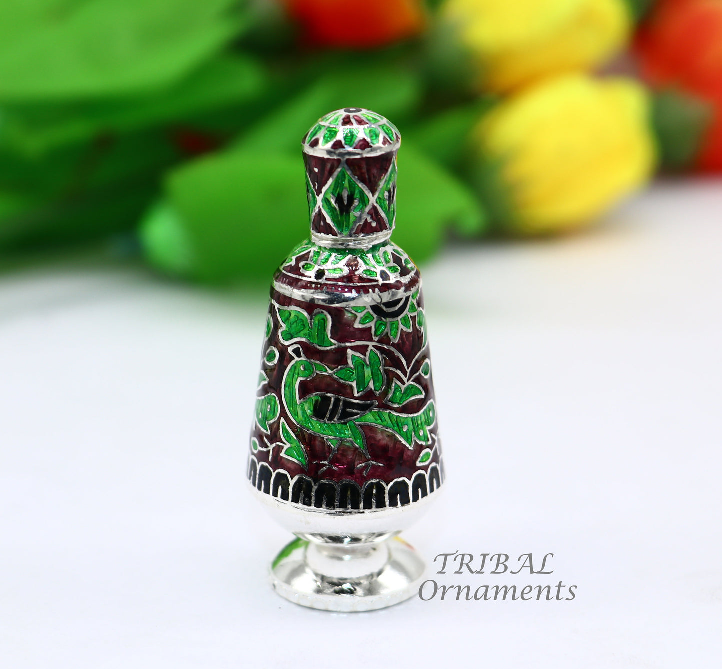 925 Sterling silver handmade fabulous meenakari trinket box, container box, casket box, sindoor box, enamel work customized  box stb721 - TRIBAL ORNAMENTS