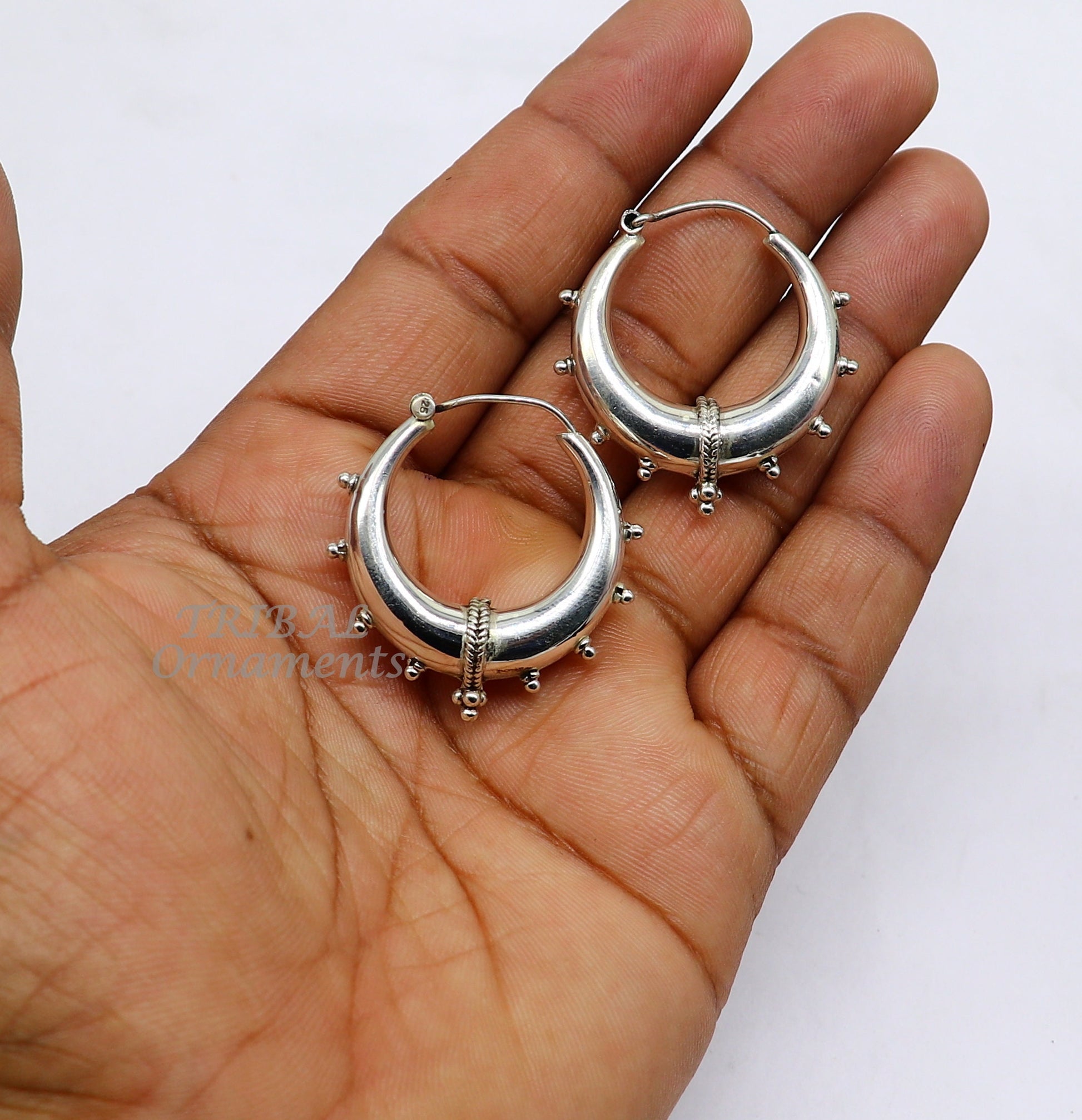 Handmade 925 sterling silver fabulous plain shining hoops earrings Bali unique style kundal unisex tribal belly dance jewelry s1118 - TRIBAL ORNAMENTS