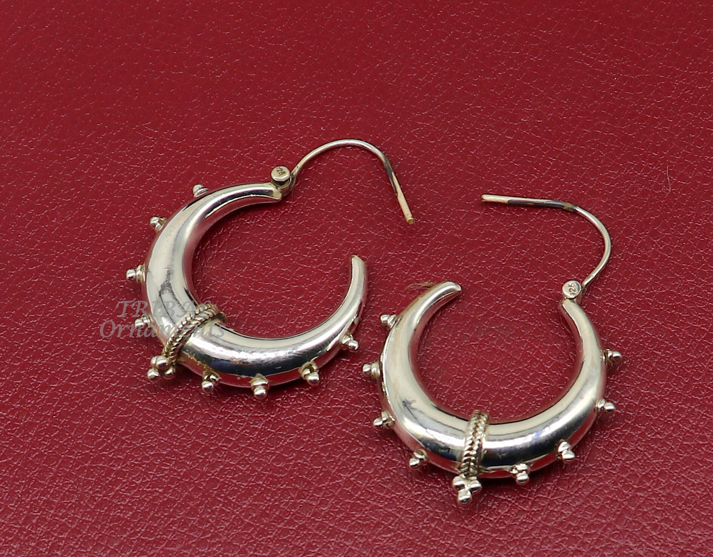 Handmade 925 sterling silver fabulous plain shining hoops earrings Bali unique style kundal unisex tribal belly dance jewelry s1118 - TRIBAL ORNAMENTS