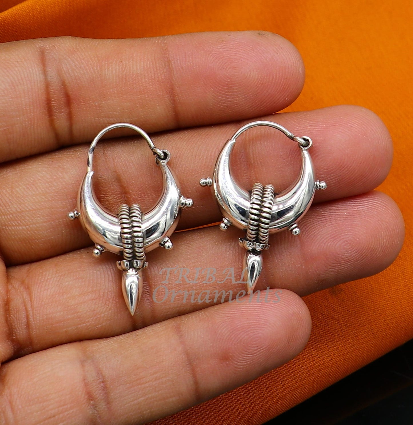 925 sterling silver handmade unique traditional cultural ethnic hoops earring bali for men's or girl's best dancing jewelry s1123 - TRIBAL ORNAMENTS