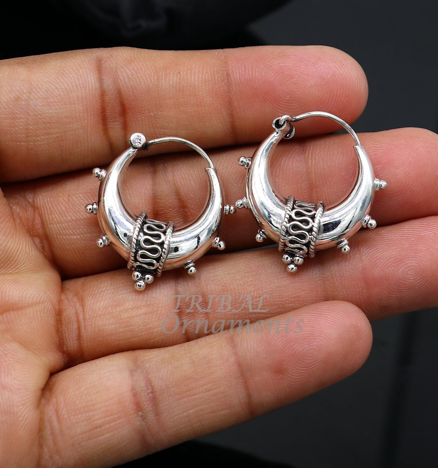 925 sterling silver handmade unique traditional cultural ethnic hoops earring bali for men's or girl's best dancing jewelry s1124 - TRIBAL ORNAMENTS