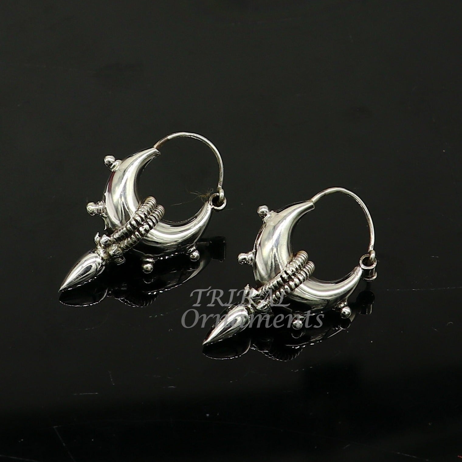 Vintage style 925 sterling silver handmade unique traditional cultural ethnic hoops earring bali for men's/girl's best dancing jewelry s1126 - TRIBAL ORNAMENTS