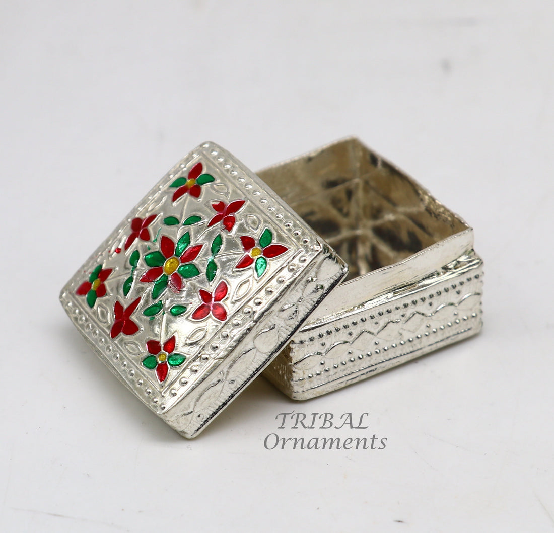 925 sterling silver trinket box, kajal box/casket box bridal square shape box collection, container box, eyeliner box gifting art stb724 - TRIBAL ORNAMENTS