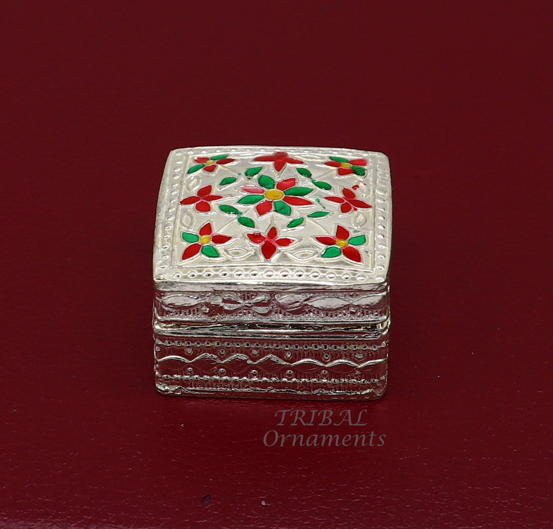 925 sterling silver trinket box, kajal box/casket box bridal square shape box collection, container box, eyeliner box gifting art stb724 - TRIBAL ORNAMENTS