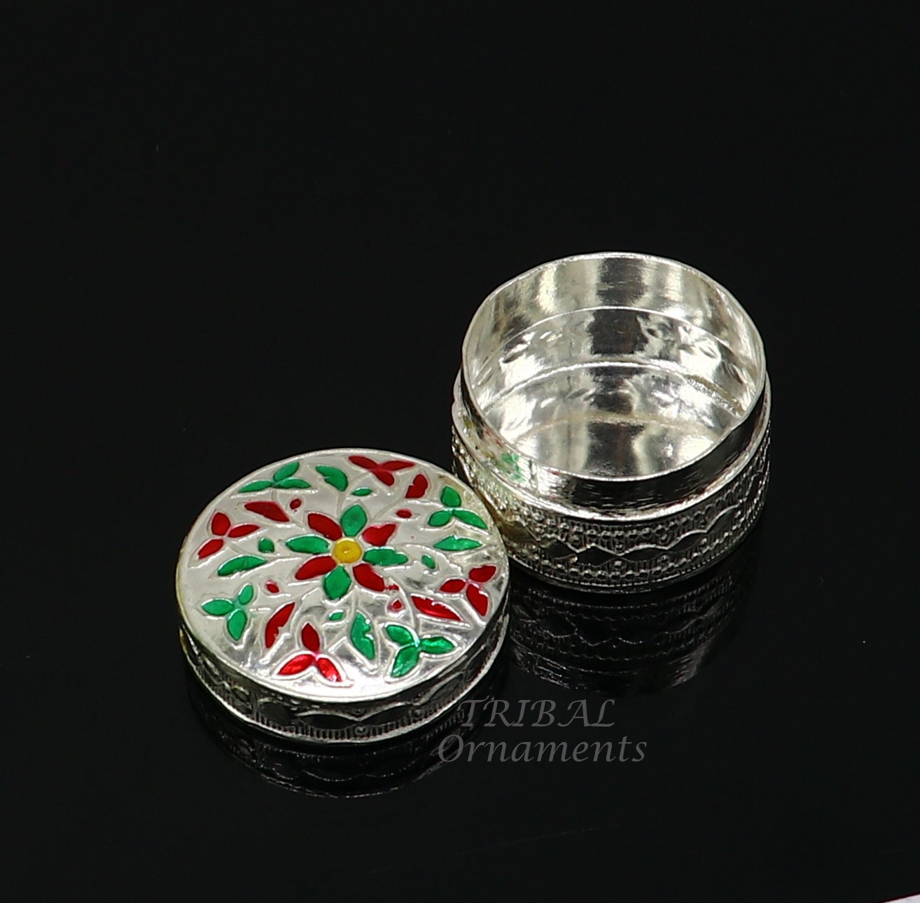 925 sterling silver trinket box, kajal box/casket box round eye liner surma box collection, container box, eyeliner box gifting art stb725 - TRIBAL ORNAMENTS