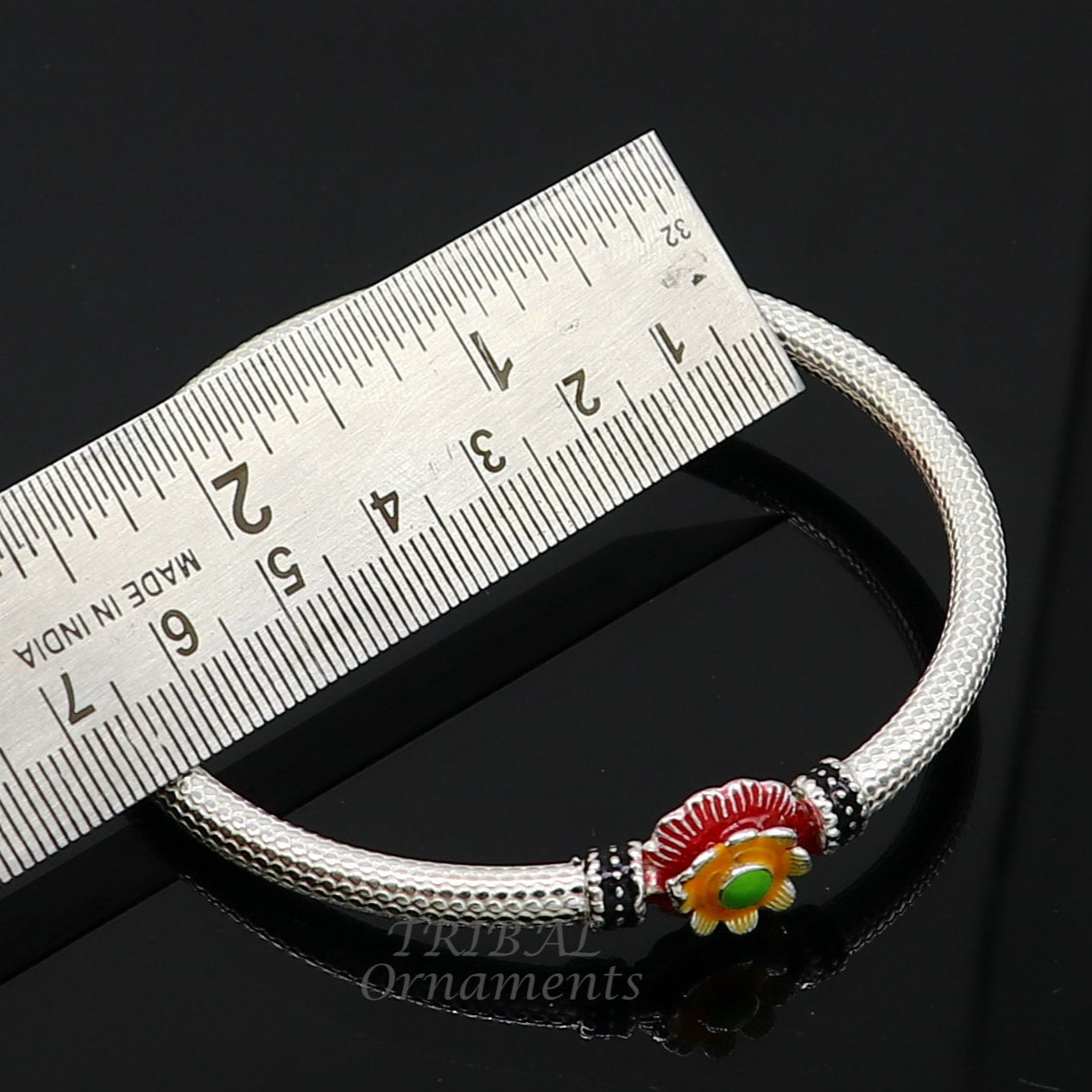 Exclusive flower design handmade Sterling silver bangle bracelet, amazing ethic stylish bangle bracelet kada pair from india nba348 - TRIBAL ORNAMENTS