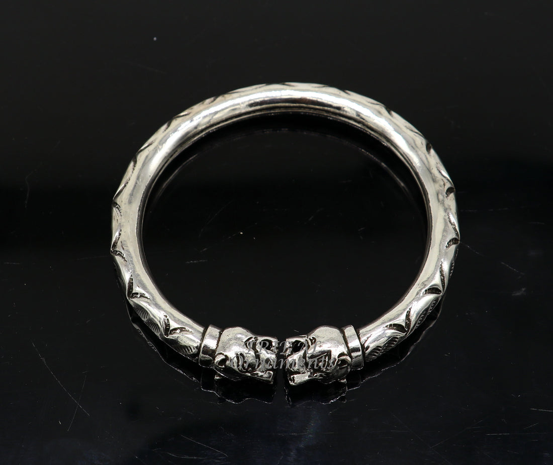 925 sterling silver fabulous lion face stylish attractive kada bangle bracelet pretty work attractive tribal belly dance jewelry nsk616 - TRIBAL ORNAMENTS