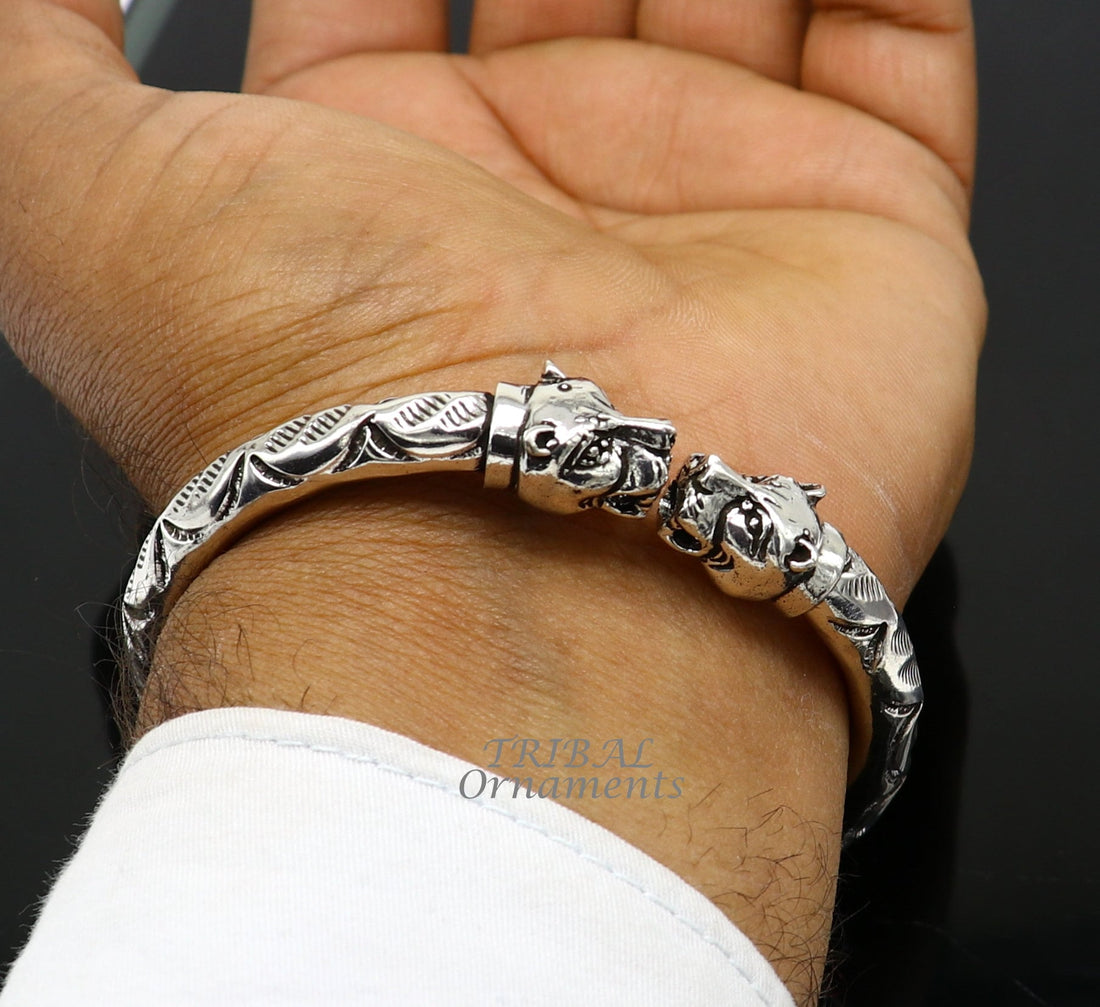 925 sterling silver fabulous lion face stylish attractive kada bangle bracelet pretty work attractive tribal belly dance jewelry nsk616 - TRIBAL ORNAMENTS