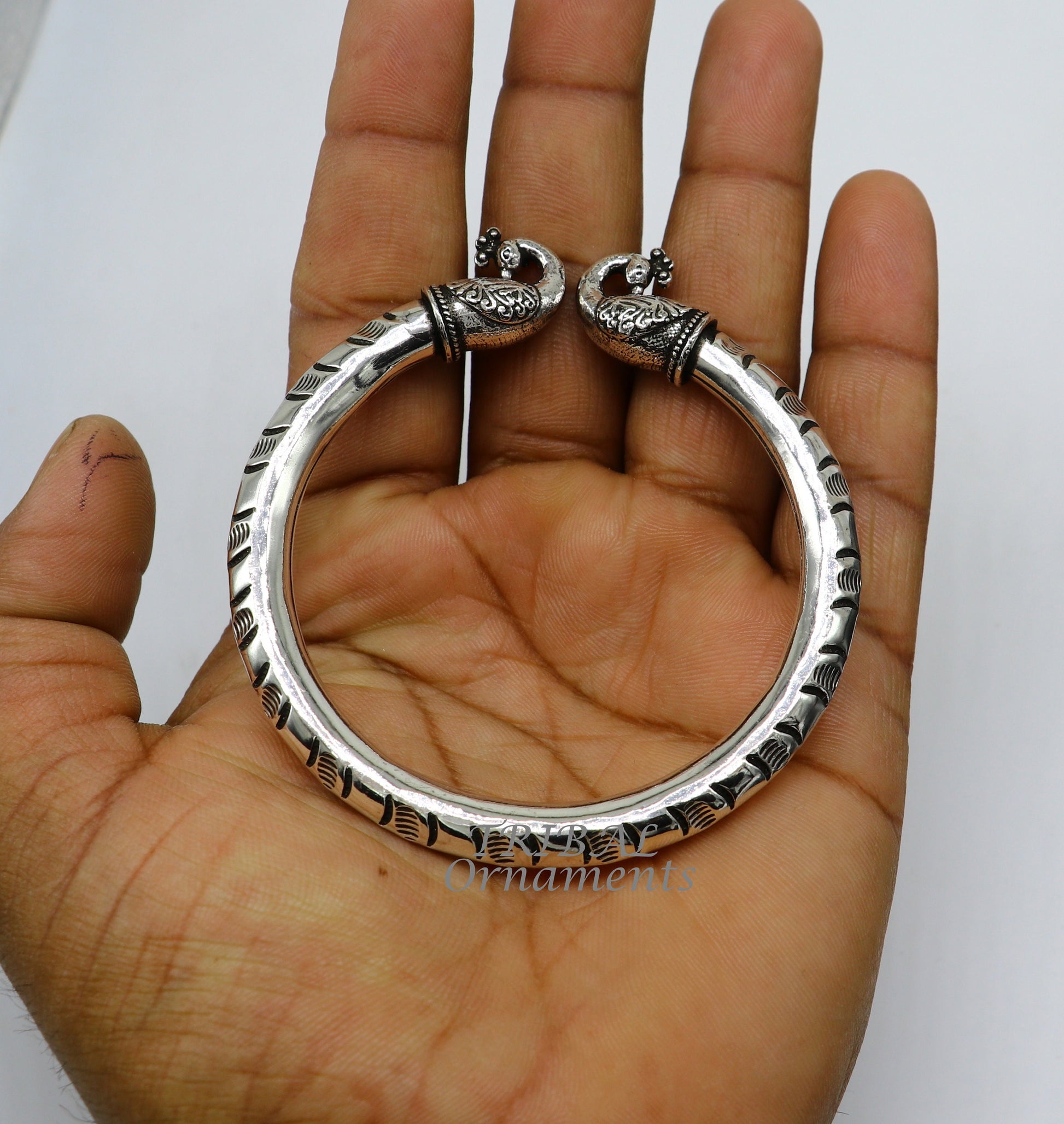 925 sterling silver handmade gorgeous vintage peacock design bangle bracelet kada, unisex customized personalized hip-hop jewelry nsk618 - TRIBAL ORNAMENTS