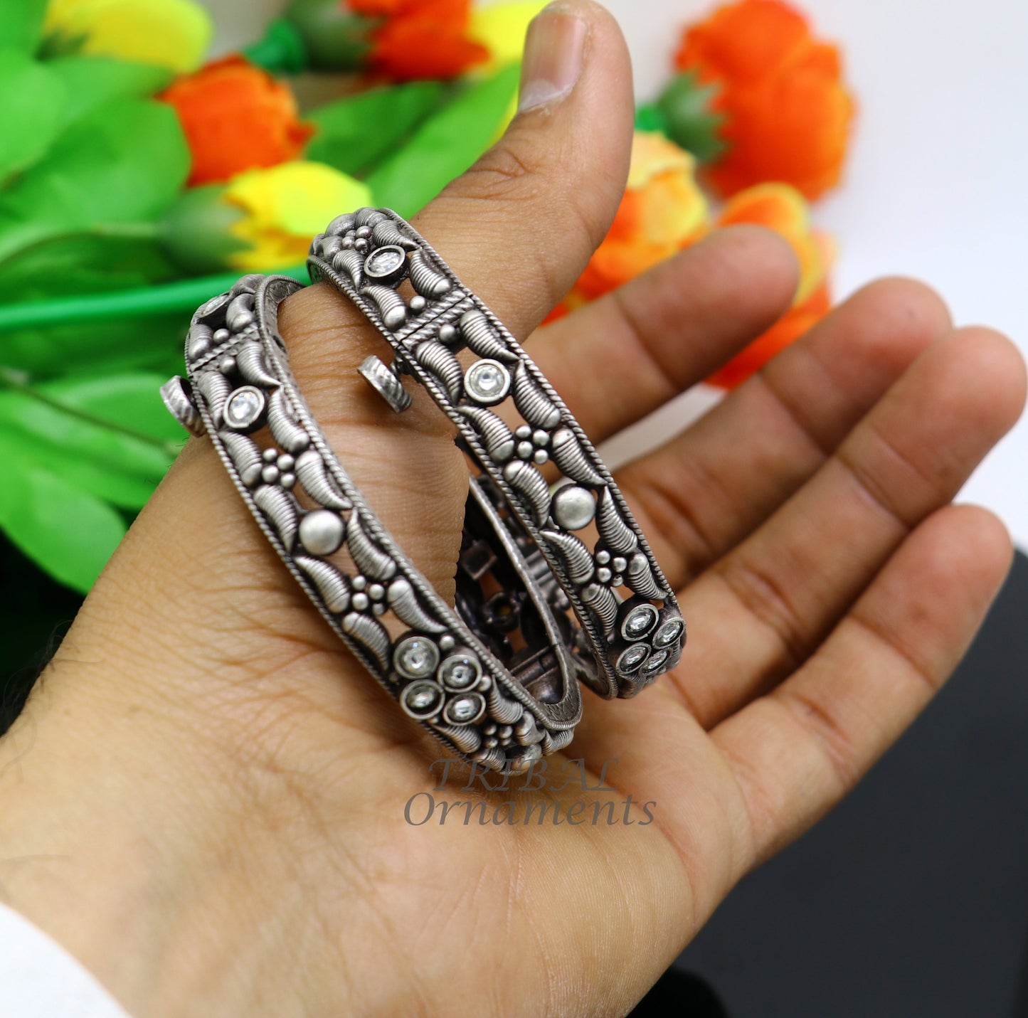 925 sterling silver handmade Vintage design ethnic bangle bracelet tribal jewelry best bride belly dance ethnic jewelry nba351 - TRIBAL ORNAMENTS