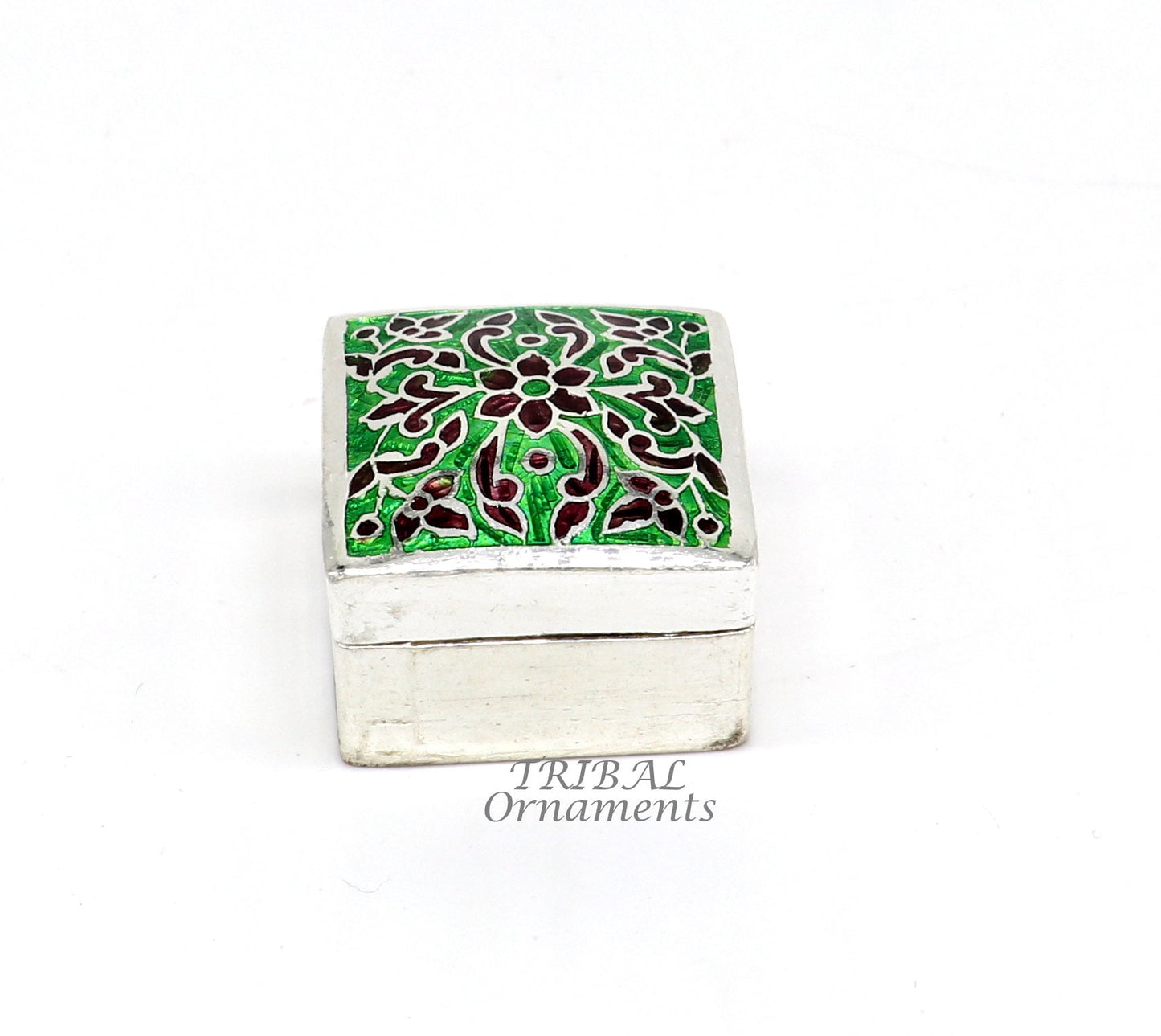 925 sterling silver trinket box, kajal box/casket box bridal square shape box collection, container box, eyeliner box gifting art stb731 - TRIBAL ORNAMENTS