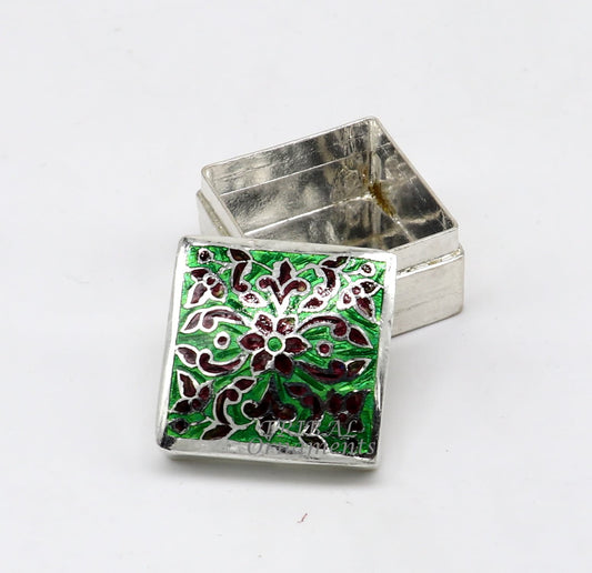 925 sterling silver trinket box, kajal box/casket box bridal square shape box collection, container box, eyeliner box gifting art stb731 - TRIBAL ORNAMENTS