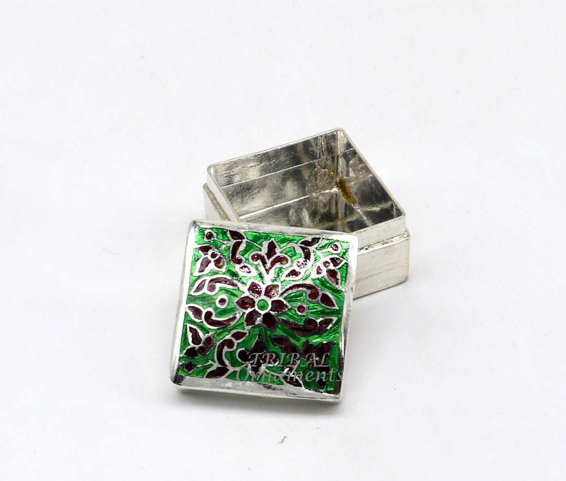 925 sterling silver trinket box, kajal box/casket box bridal square shape box collection, container box, eyeliner box gifting art stb731 - TRIBAL ORNAMENTS