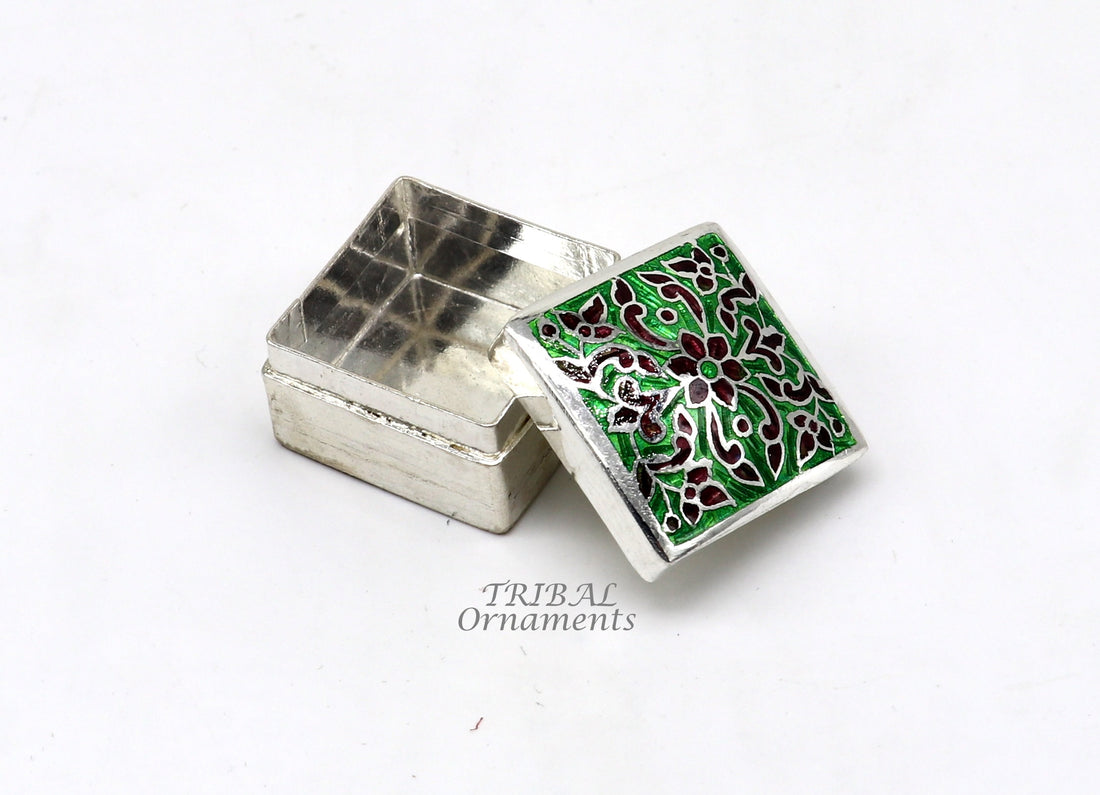 925 sterling silver trinket box, kajal box/casket box bridal square shape box collection, container box, eyeliner box gifting art stb731 - TRIBAL ORNAMENTS