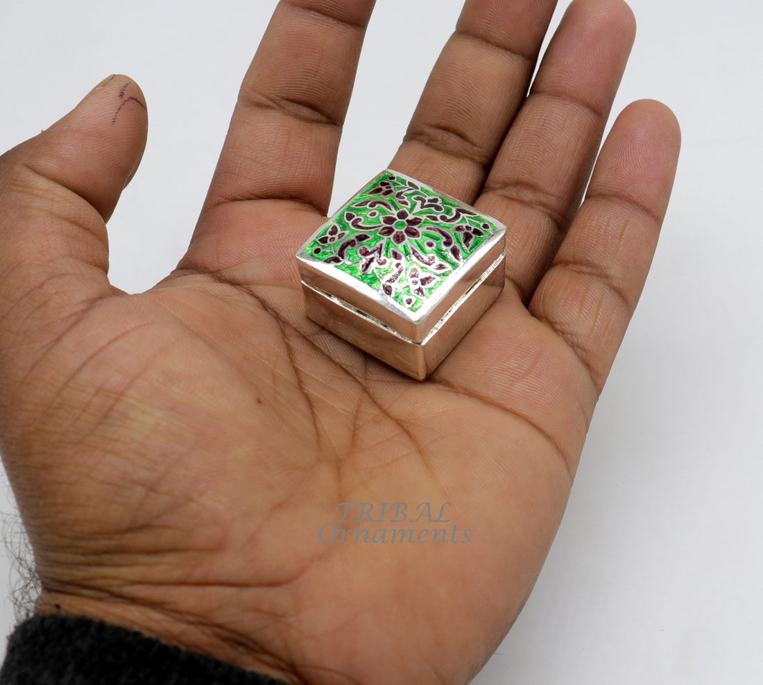 925 sterling silver trinket box, kajal box/casket box bridal square shape box collection, container box, eyeliner box gifting art stb731 - TRIBAL ORNAMENTS