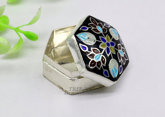 925 sterling silver trinket box, kajal box/casket box bridal polygon shape box collection, container box, eyeliner box gifting art stb733 - TRIBAL ORNAMENTS