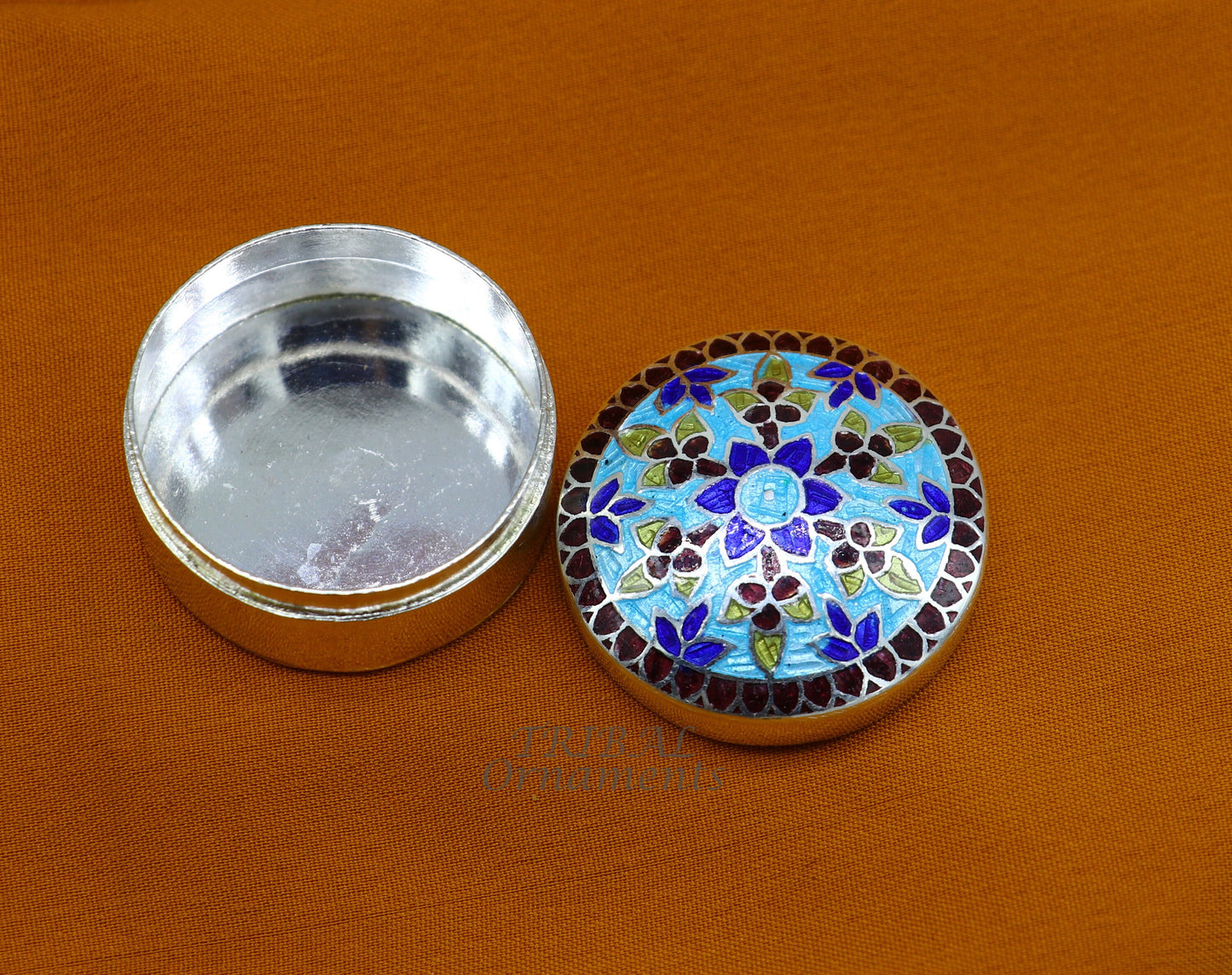 925 sterling silver trinket box, kajal box/casket box, round shape box brides accessories container box, eyeliner box gifting art stb736 - TRIBAL ORNAMENTS