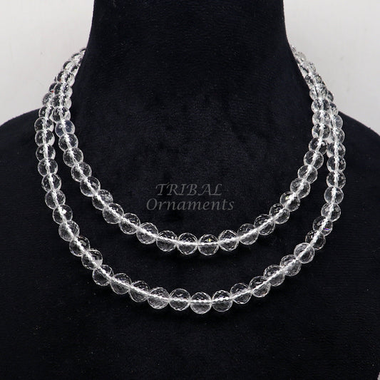 Natural certified 8mm Sphetik beads chain Japp mala 108 beads chanting chain , meditation necklace, lord shiva mantra praying chain ch209 - TRIBAL ORNAMENTS