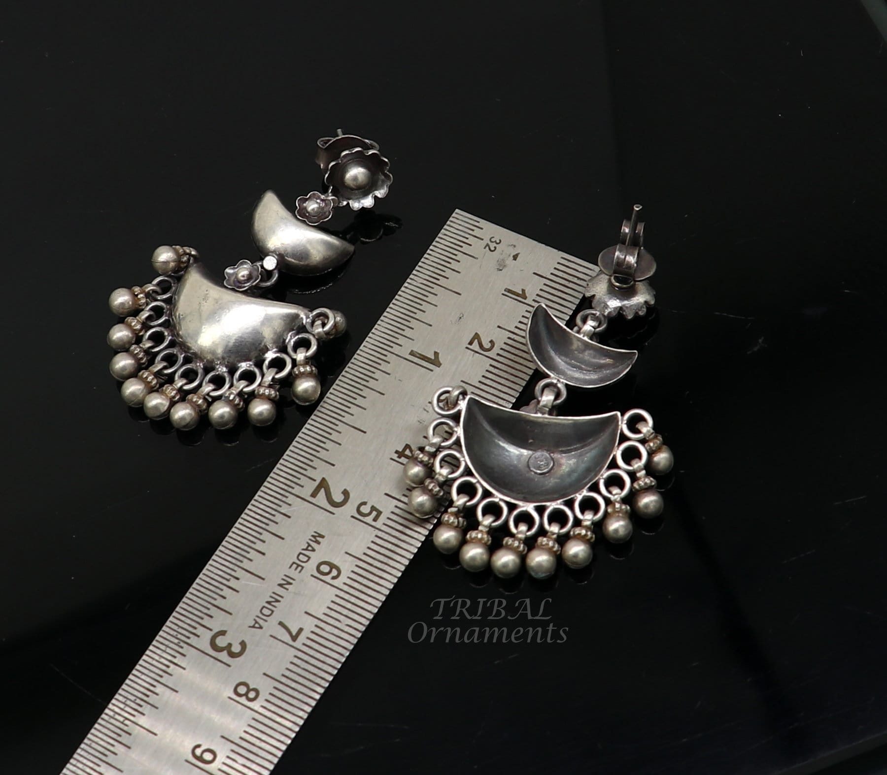 Ethnic Silver Heritage Earrings - Mughal Style -