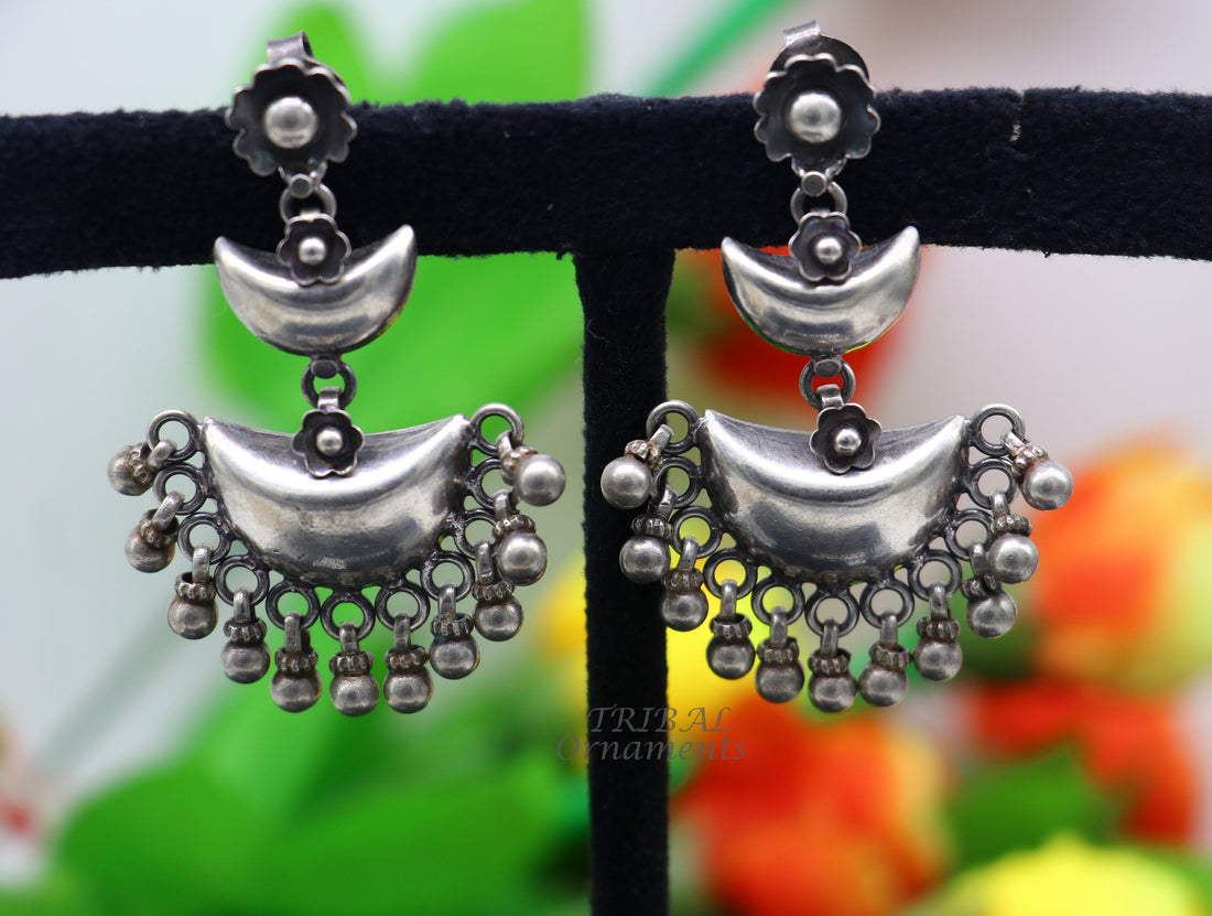 Cultural silver earrings, fashionable and versatile floral silver 3 steps drop dangles ethnic pattern made by 925 sterling silver s1114 - TRIBAL ORNAMENTS