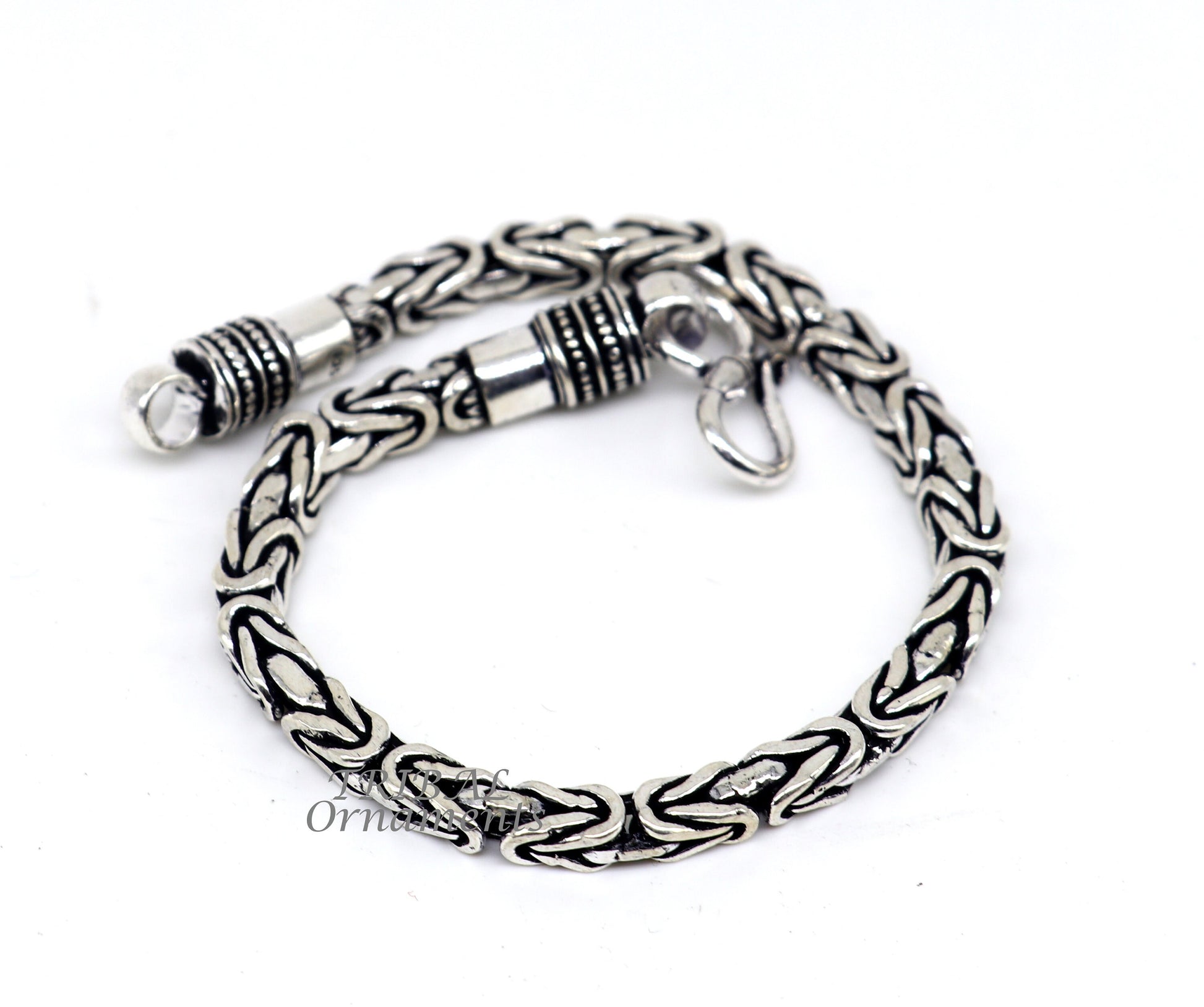 5mm 9"/9.5" Unique byzantine vintage design 925 Sterling silver handmade chain bracelet flexible bracelet unisex jewelry from india  sbr430 - TRIBAL ORNAMENTS