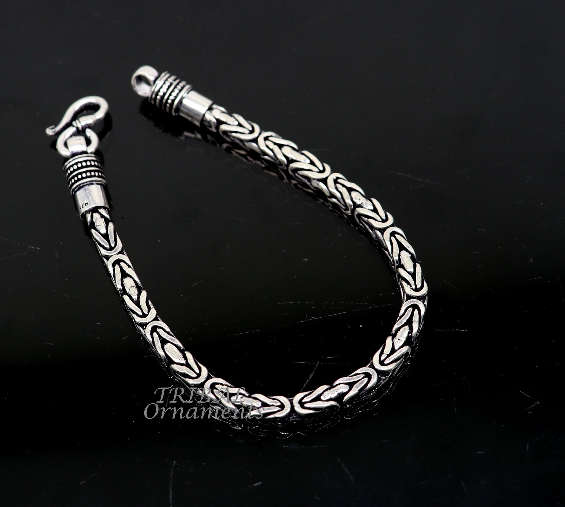 5mm 9"/9.5" Unique byzantine vintage design 925 Sterling silver handmade chain bracelet flexible bracelet unisex jewelry from india  sbr430 - TRIBAL ORNAMENTS