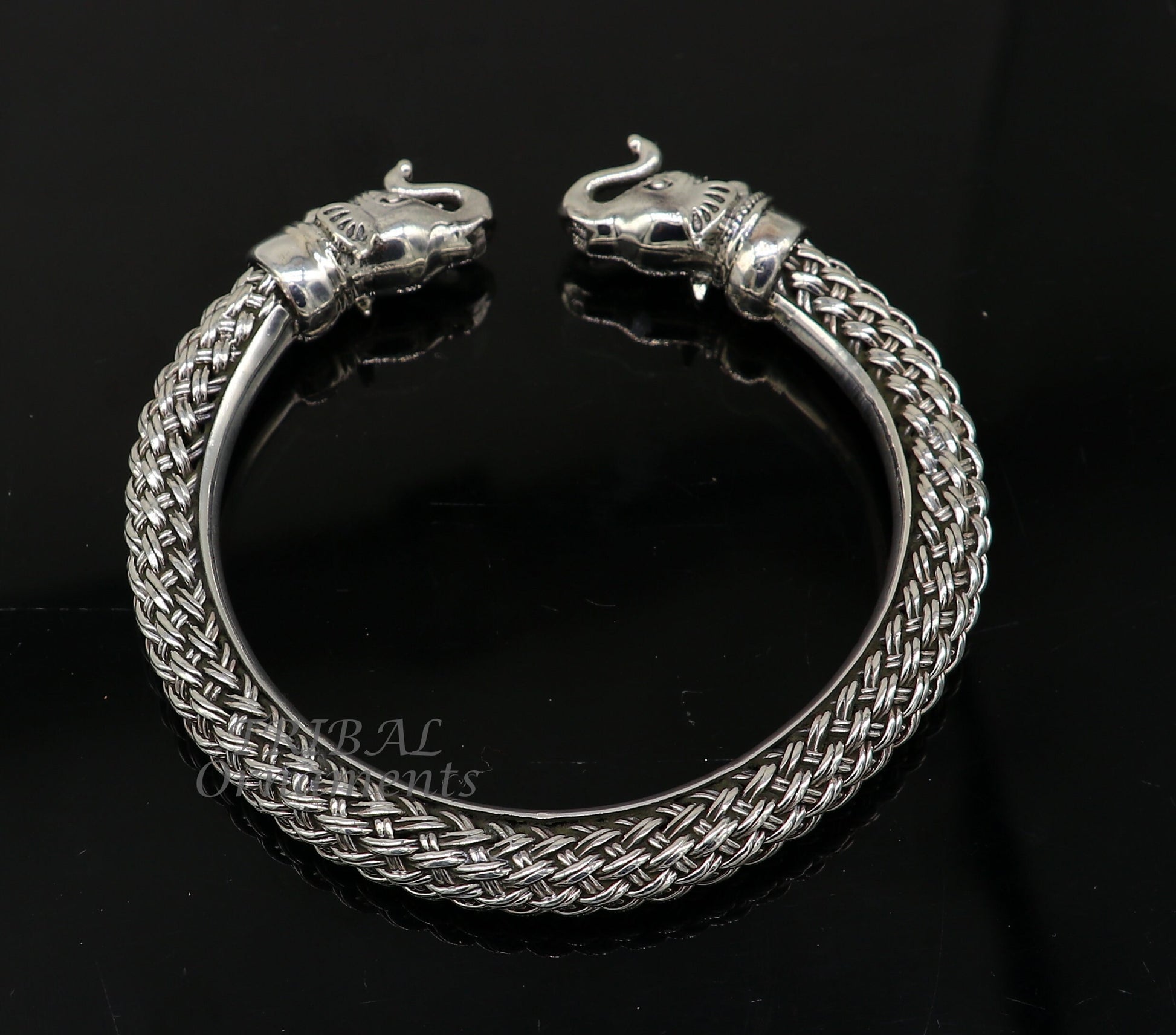 925 sterling silver traditional cultural ethnic elephant kada bangle bracelet pretty attractive tribal cuff bracelet ethnic jewelry  nsk623 - TRIBAL ORNAMENTS