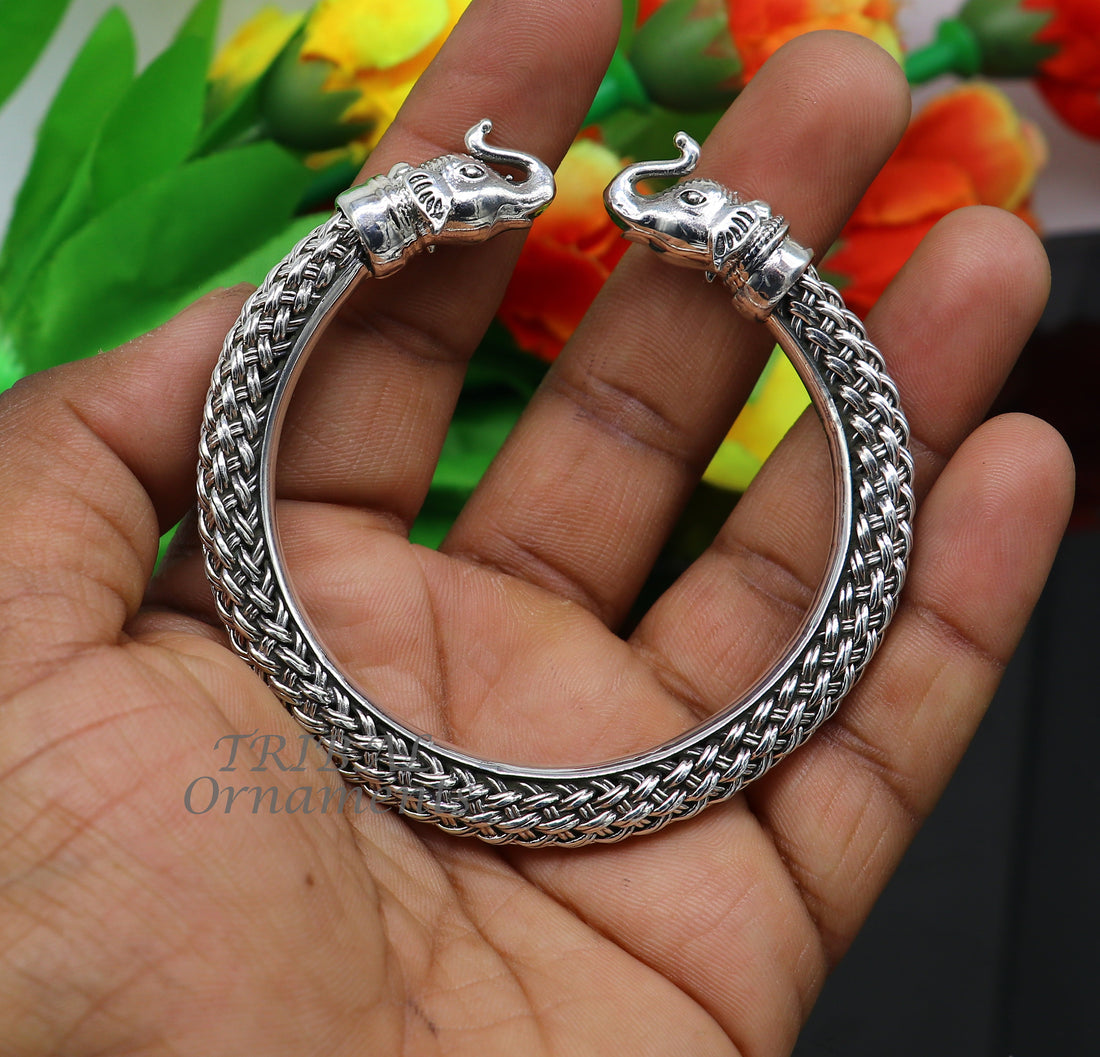 925 sterling silver traditional cultural ethnic elephant kada bangle bracelet pretty attractive tribal cuff bracelet ethnic jewelry  nsk623 - TRIBAL ORNAMENTS