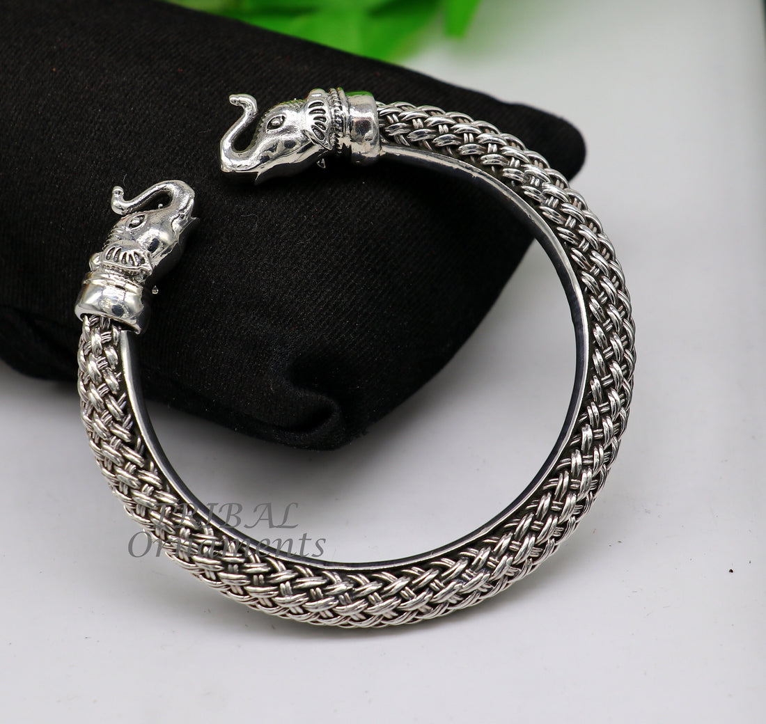 925 sterling silver traditional cultural ethnic elephant kada bangle bracelet pretty attractive tribal cuff bracelet ethnic jewelry  nsk623 - TRIBAL ORNAMENTS