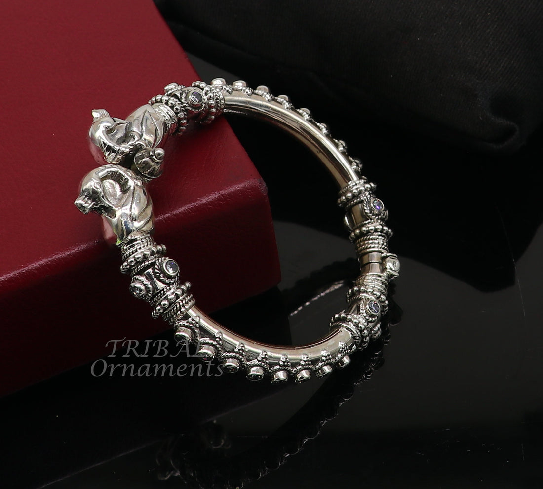 925 Sterling silver handmade cultural designer cubic zircon stone peacock kada tribal ethnic belly dance bangle bracelet nsk624 - TRIBAL ORNAMENTS