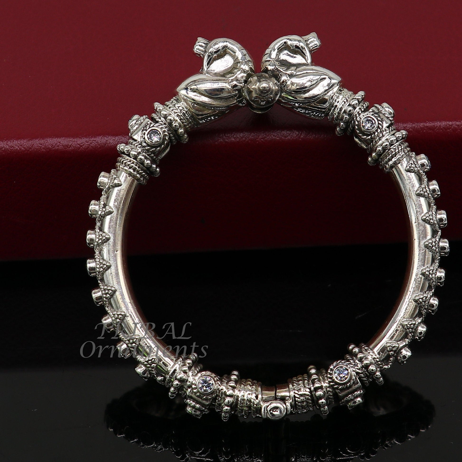 925 Sterling silver handmade cultural designer cubic zircon stone peacock kada tribal ethnic belly dance bangle bracelet nsk624 - TRIBAL ORNAMENTS