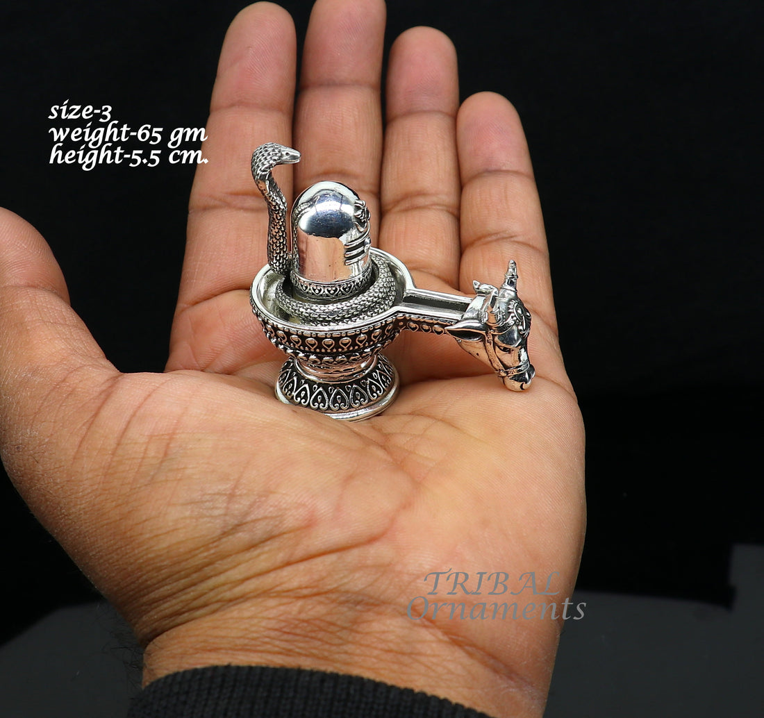 925 sterling silver high quality lord Shiva lingam Jalheri, Divine Shiva lingam at home temple puja worshipping article from india su993 - TRIBAL ORNAMENTS