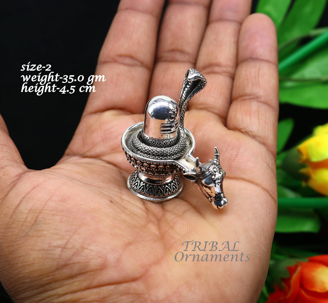 925 sterling silver high quality lord Shiva lingam Jalheri, Divine Shiva lingam at home temple puja worshipping article from india su993 - TRIBAL ORNAMENTS