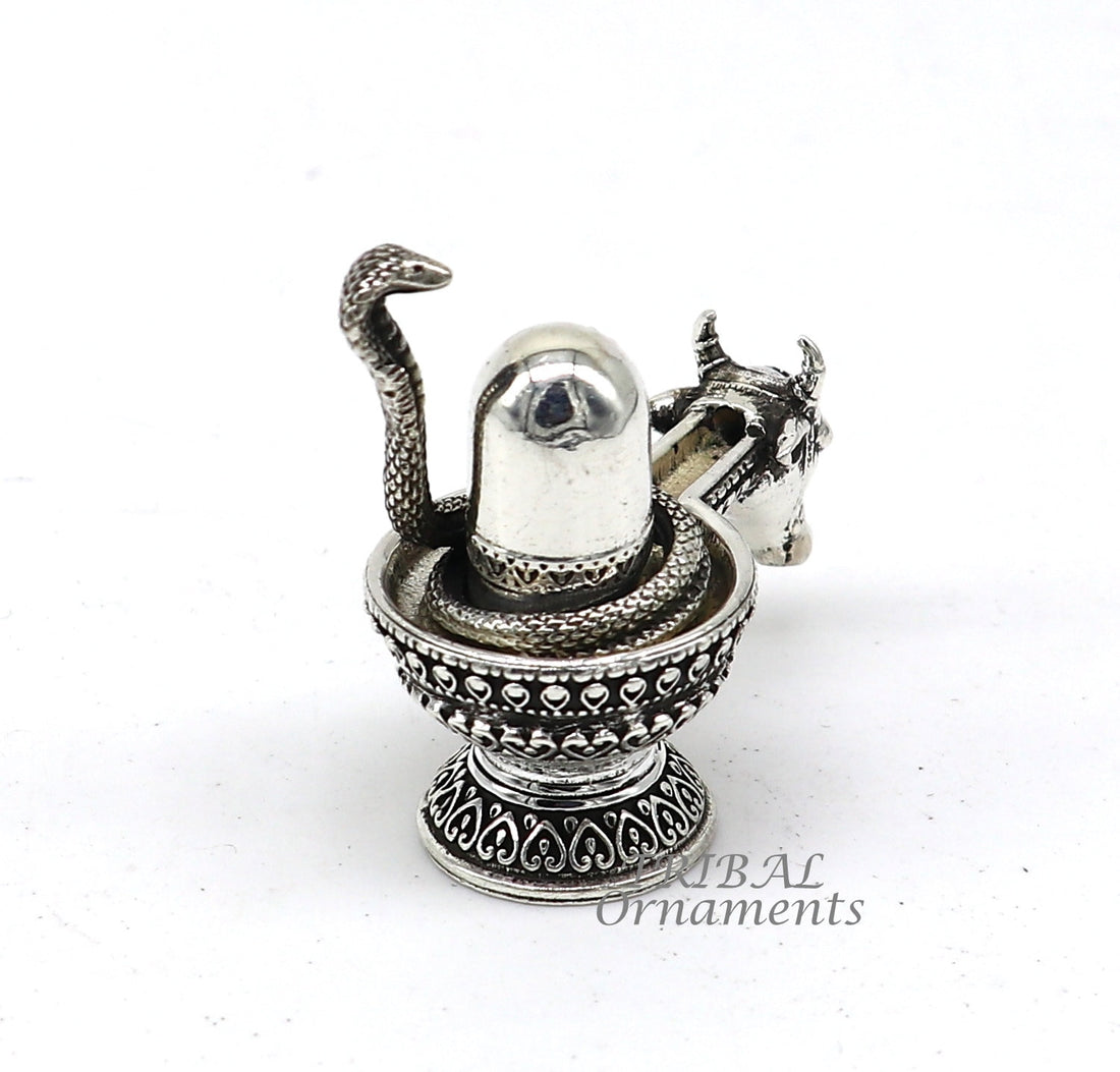 925 sterling silver lord Shiva lingam Jalheri, Divine Shiva lingam at home temple puja worshipping article from India su994 - TRIBAL ORNAMENTS