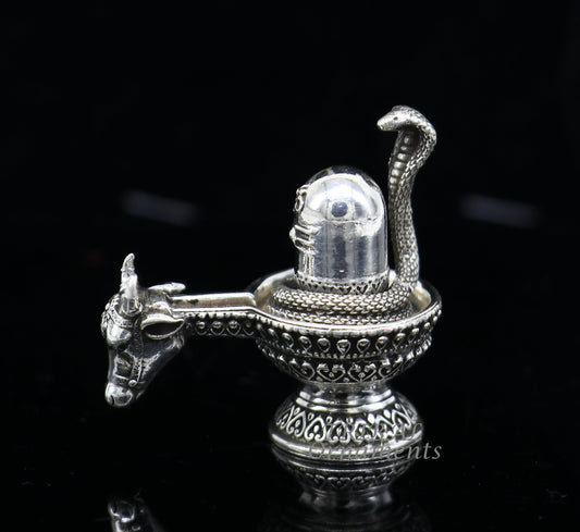 925 sterling silver lord Shiva lingam Jalheri, Divine Shiva lingam at home temple puja worshipping article from India su994 - TRIBAL ORNAMENTS