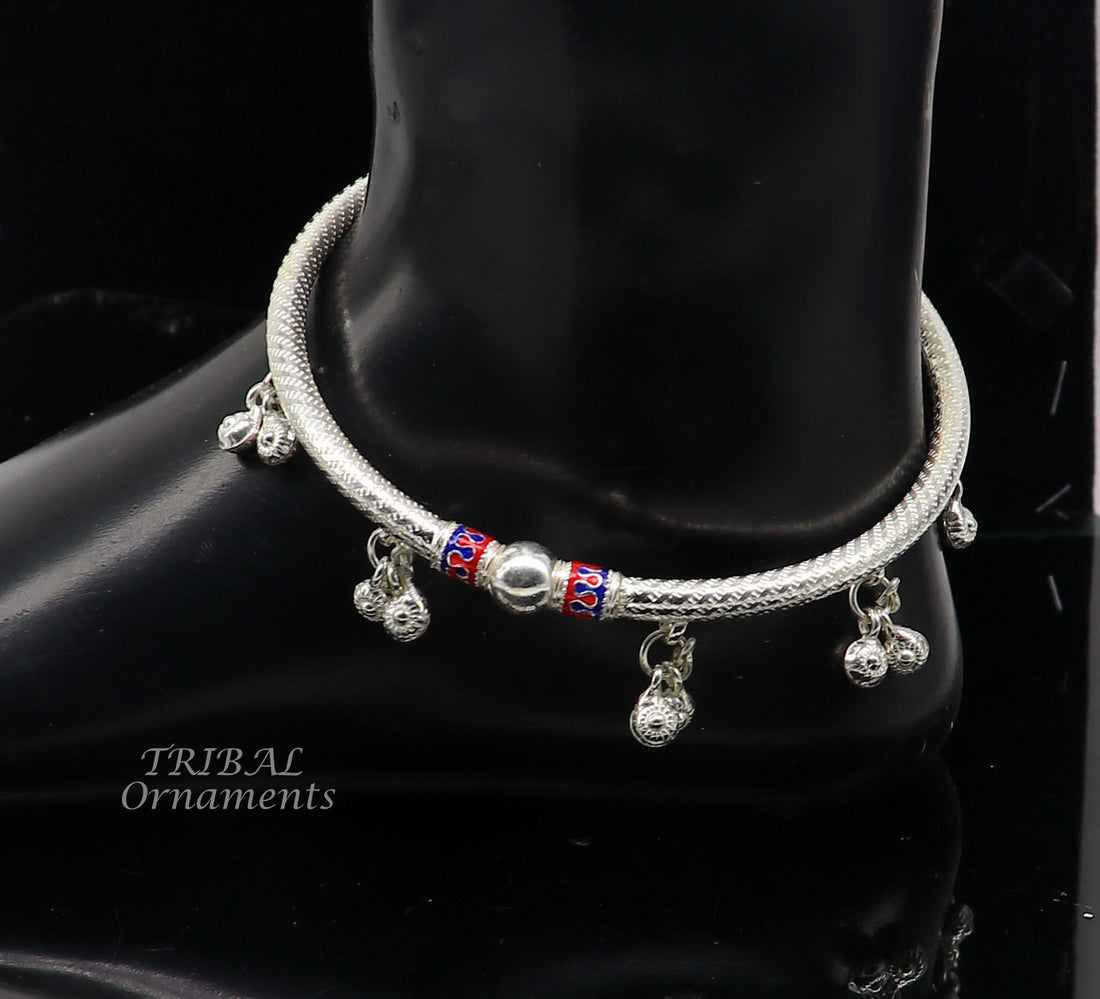 925 Sterling silver Handmade indian traditional women's charming noisy jingling bells foot kada ankle kada bracelet tribal jewelry nsfk88 - TRIBAL ORNAMENTS