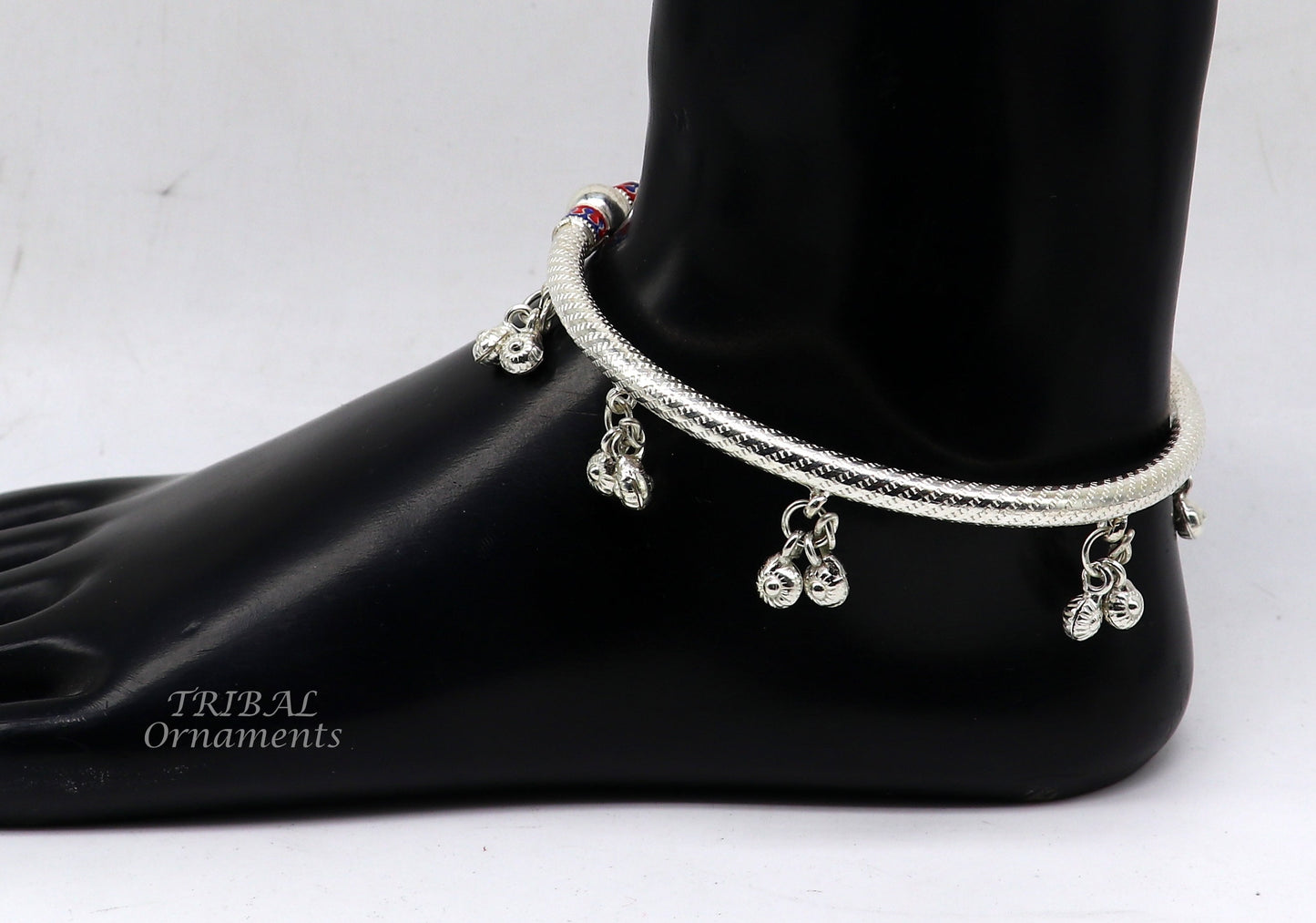 925 Sterling silver Handmade indian traditional women's charming noisy jingling bells foot kada ankle kada bracelet tribal jewelry nsfk88 - TRIBAL ORNAMENTS