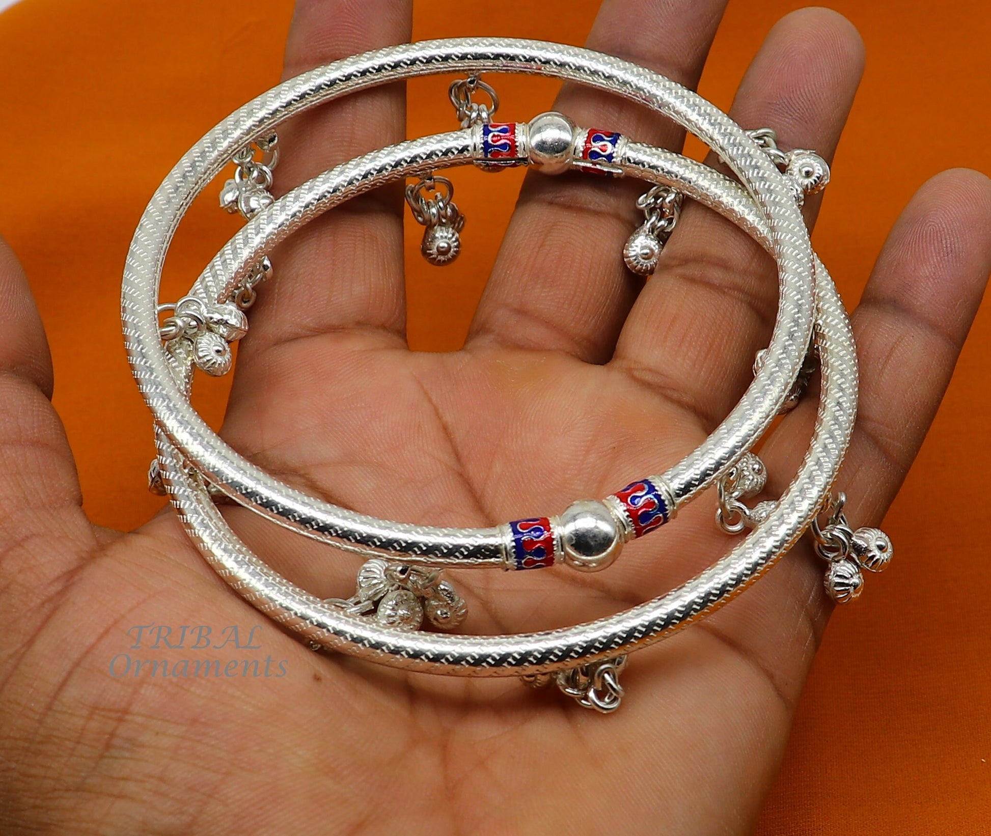 925 Sterling silver Handmade indian traditional women's charming noisy jingling bells foot kada ankle kada bracelet tribal jewelry nsfk88 - TRIBAL ORNAMENTS